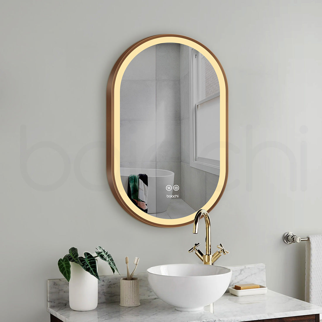 Baiachi Cora LED Oval 600mmx900mm Frame Mirror Brushed Copper