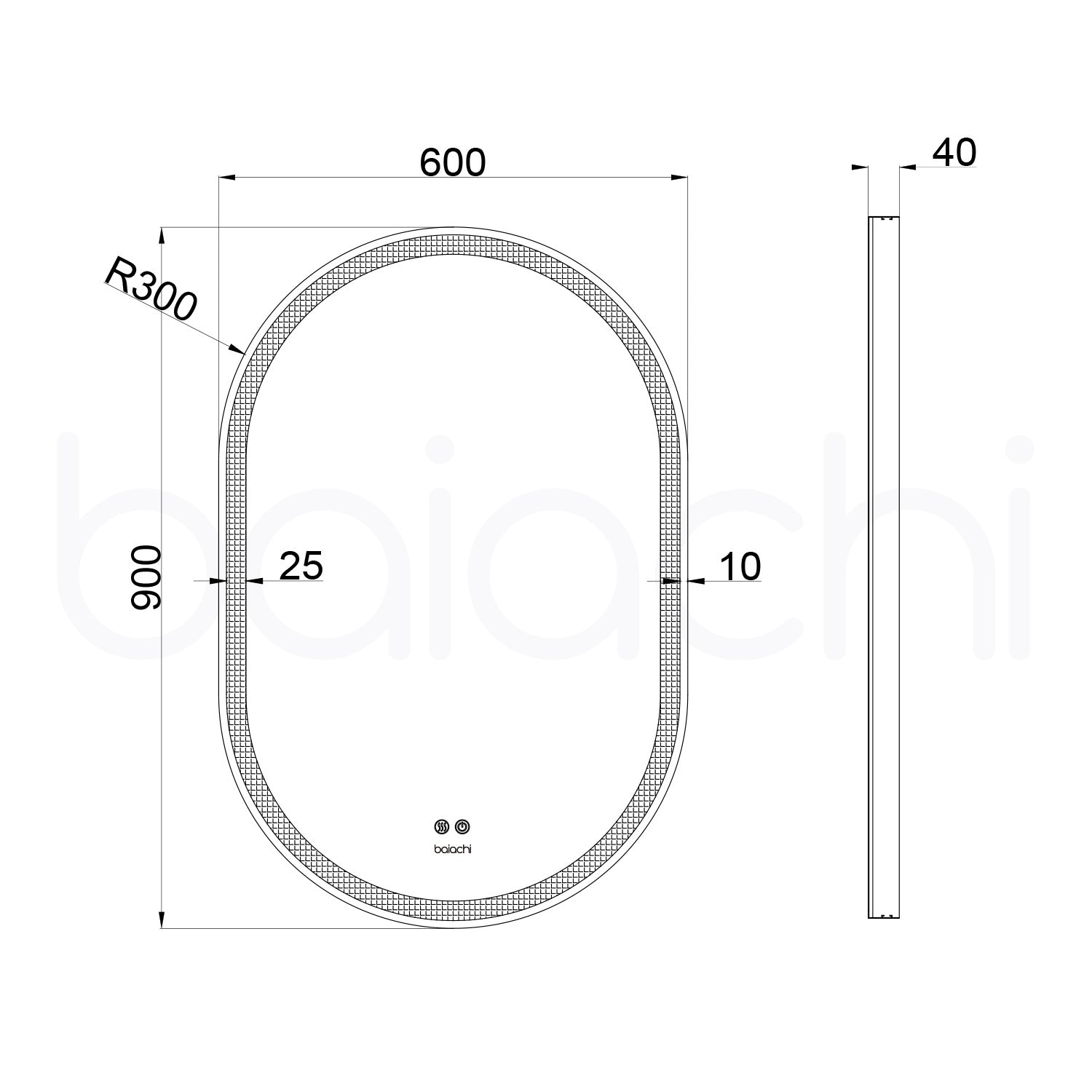 Baiachi Cora LED Oval 600mmx900mm Frame Mirror Matte Black
