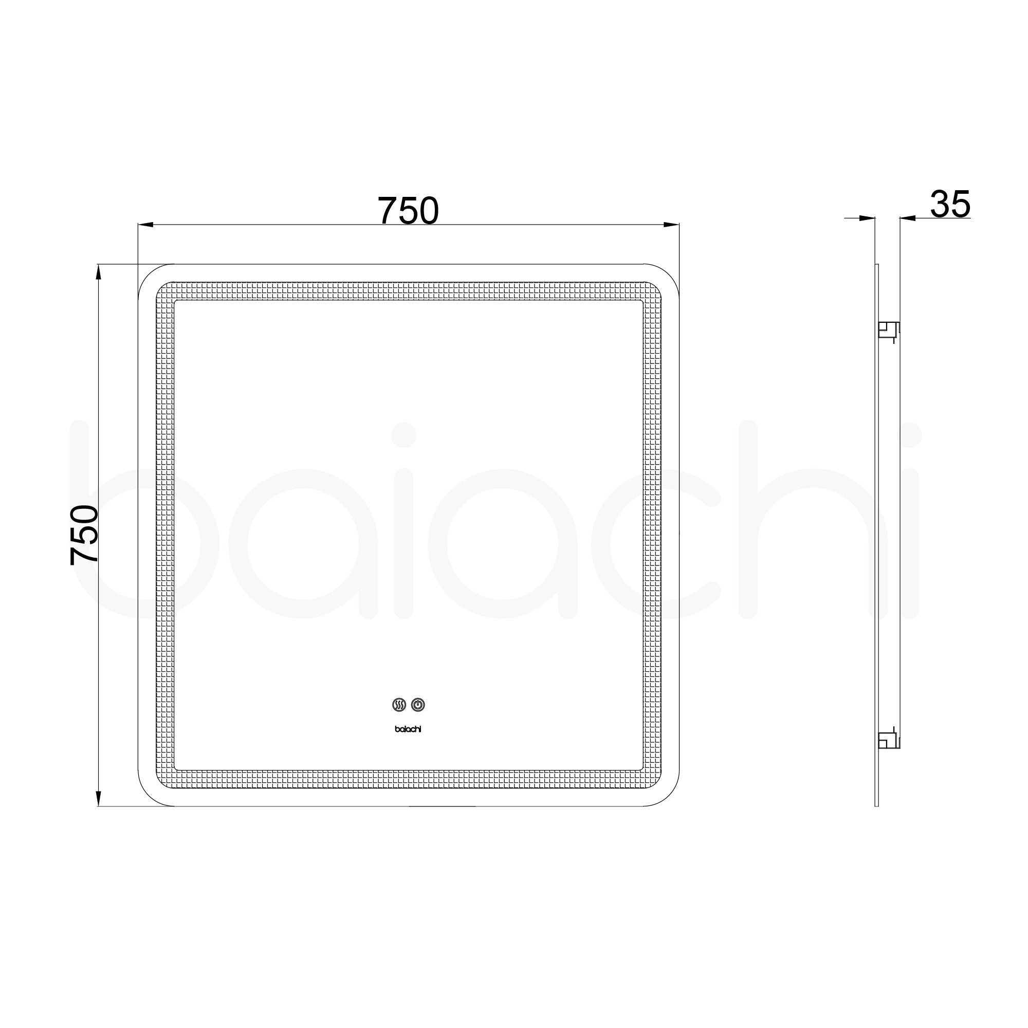 Baiachi 750x750 LED Square Frameless Mirror