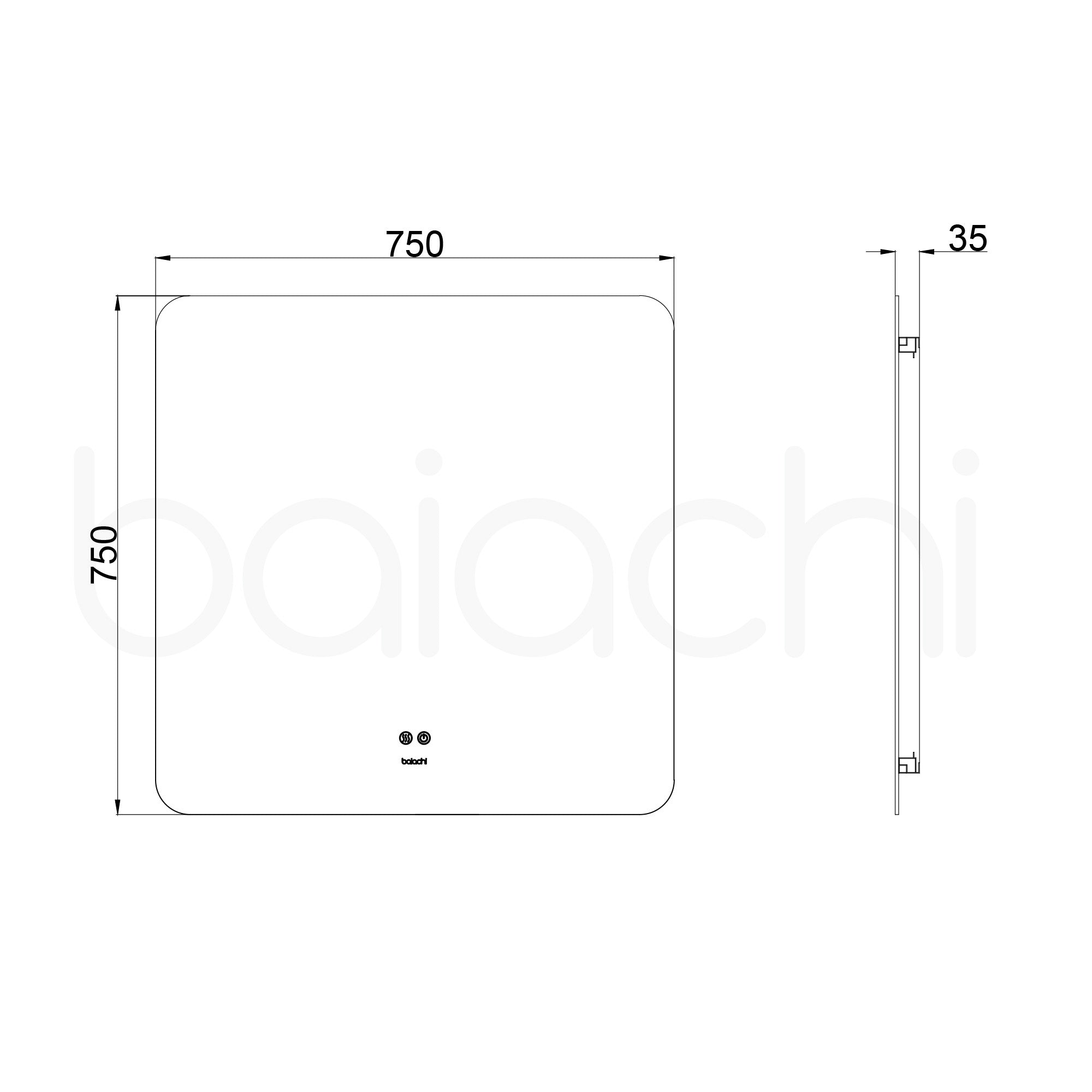 Baiachi LED Square 750x750mm Backlit Anti-Fog Mirror