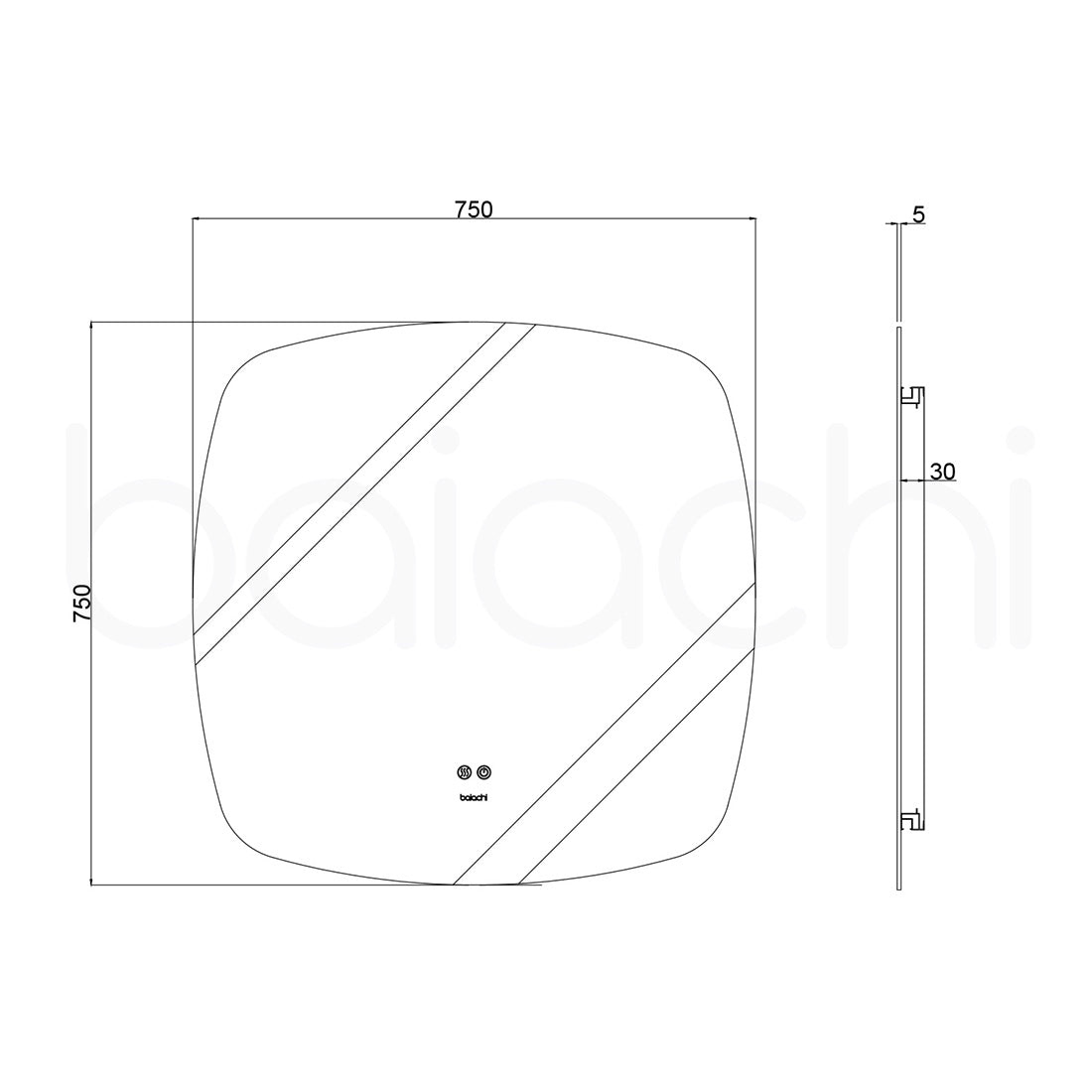 Baiachi LED Soft Square 750x750mm Backlit Anti-Fog Mirror