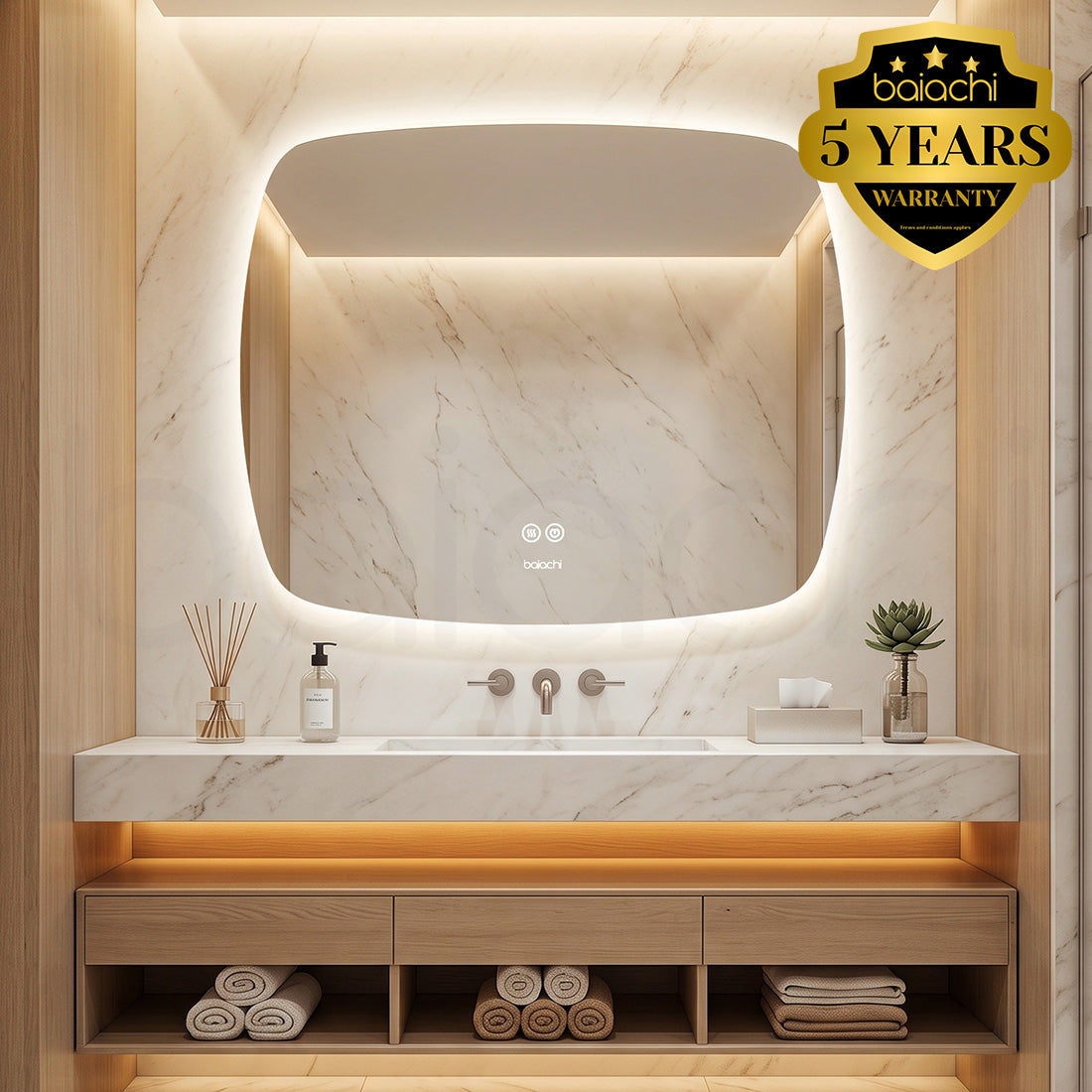 Baiachi LED Soft Square 900x750mm Backlit Anti-Fog Mirror