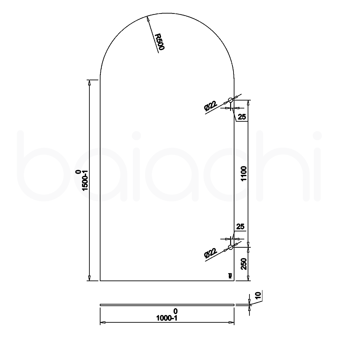 Baiachi 1000mm Arched Glass Fixed Panel Shower Screen Brushed Nickel