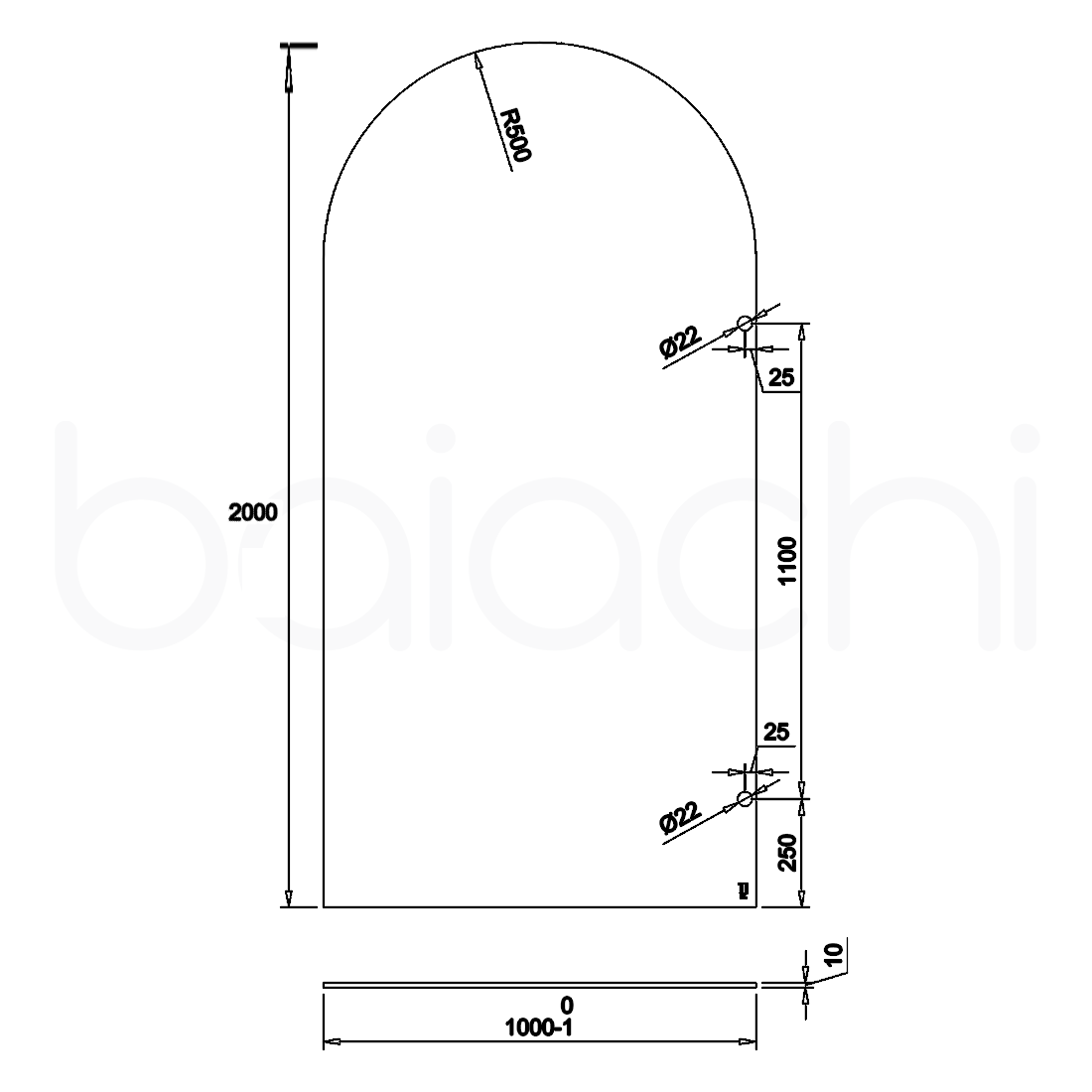 Baiachi 1000mm Arched Glass Fixed Panel Shower Screen Brushed Nickel
