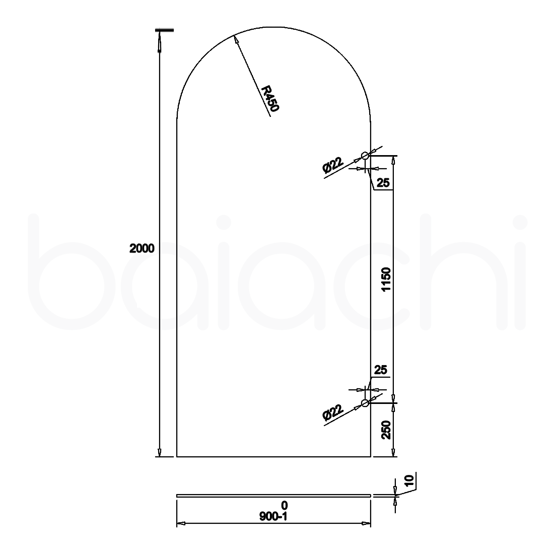 Baiachi 900mm Arched Glass Fixed Panel Shower Screen Chrome