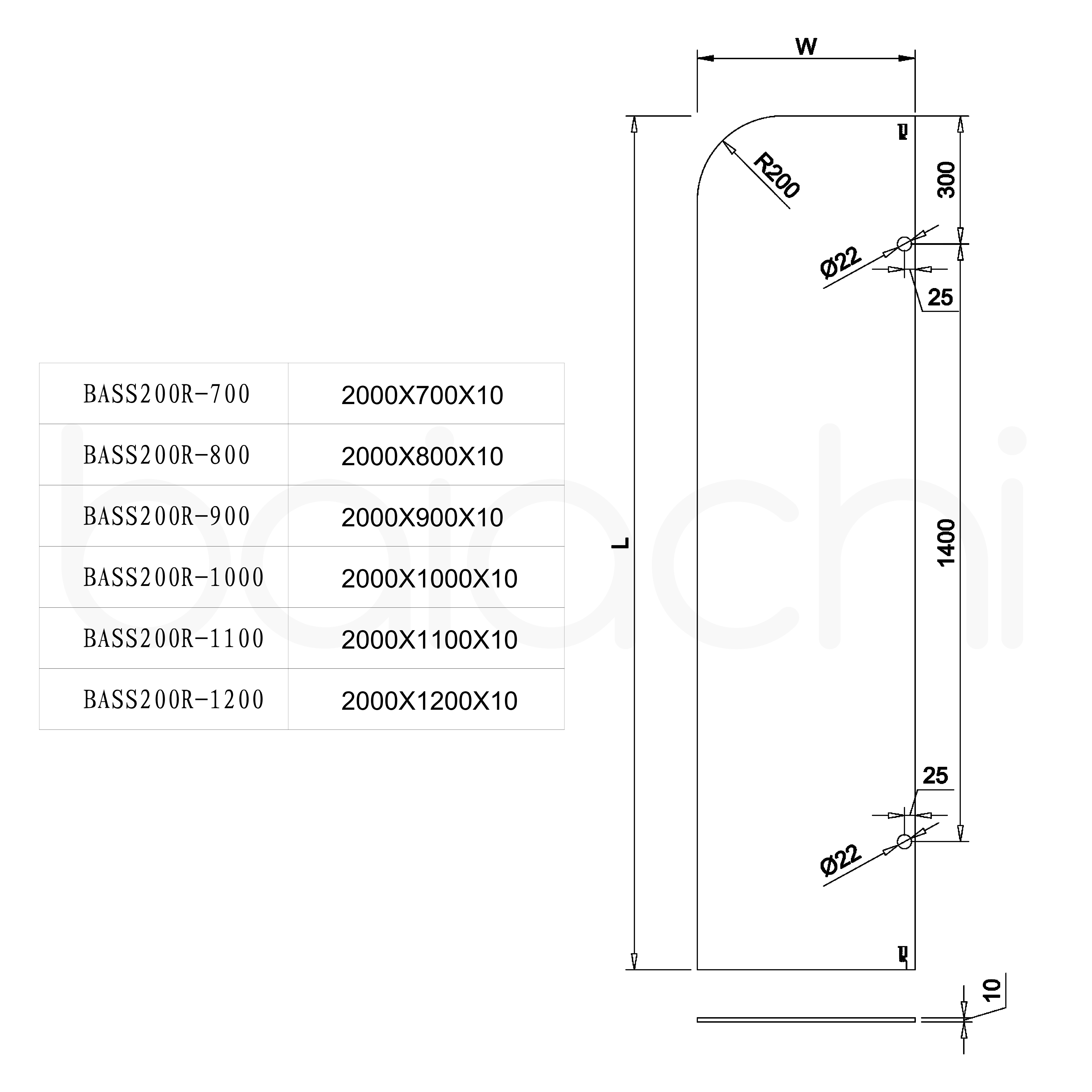 Baiachi 700mm Curved Fixed Panel Shower Screen Antique Brass