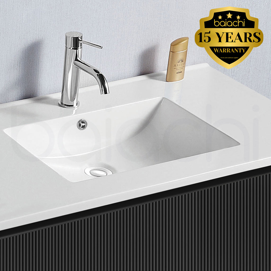 Baiachi Clermont 900 Black Fluted Wall Hung Bathroom Vanity Ceramic Basin