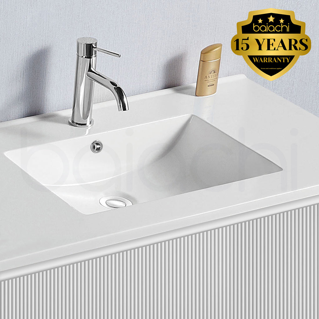 Baiachi Clermont 900 White Fluted Wall Hung Bathroom Vanity Ceramic Basin