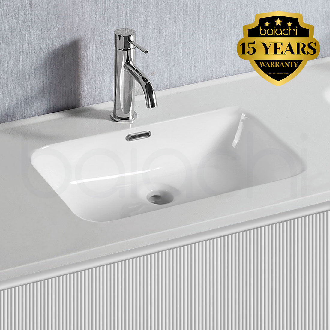 Baiachi Clermont 600 White Fluted Wall Hung Bathroom Vanity Ceramic Basin