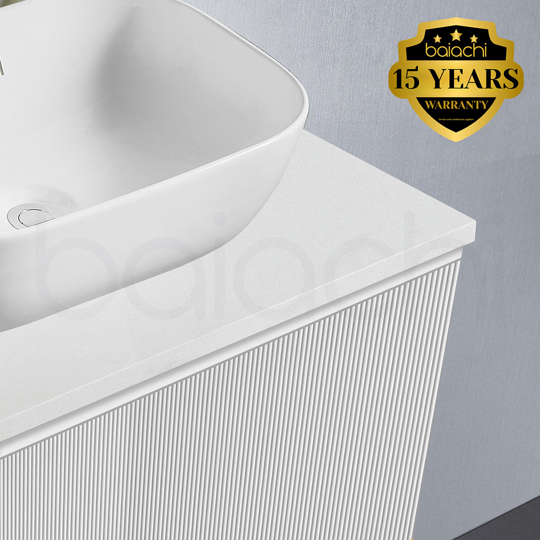 Baiachi Clermont 900 White Fluted Wall Hung Bathroom Vanity White Stone