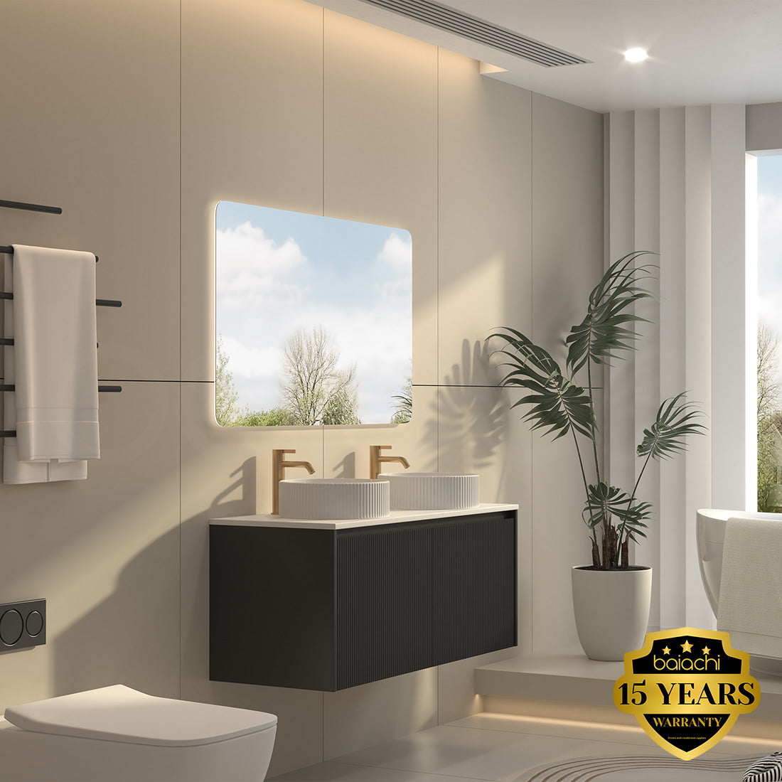 Baiachi Clermont 1500mm Black Fluted Wall Hung Bathroom Vanity Cabinet