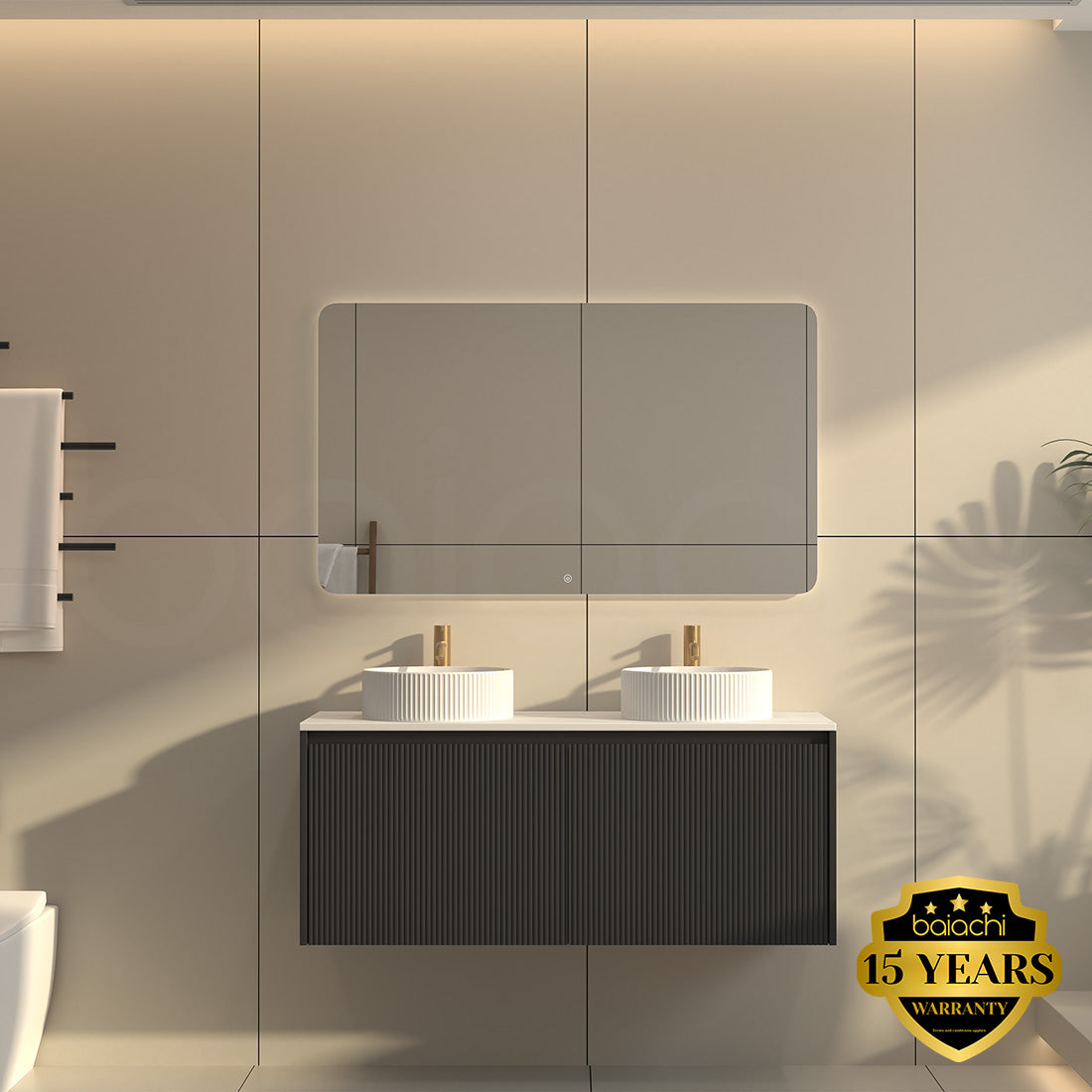 Baiachi Clermont 1200mm Black Fluted Wall Hung Bathroom Vanity Cabinet