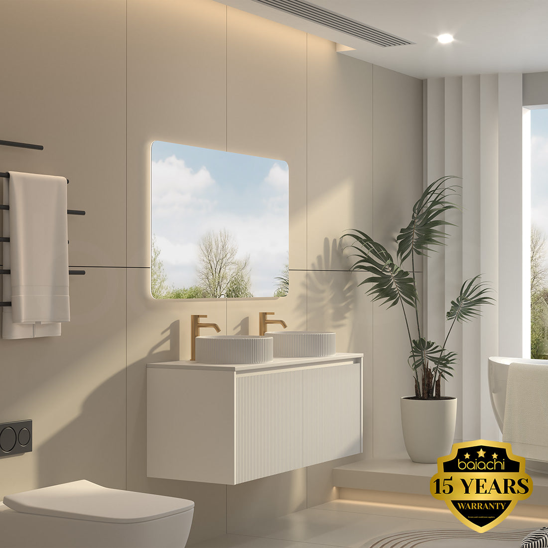 Baiachi Clermont 1500mm White Fluted Wall Hung Bathroom Vanity Cabinet