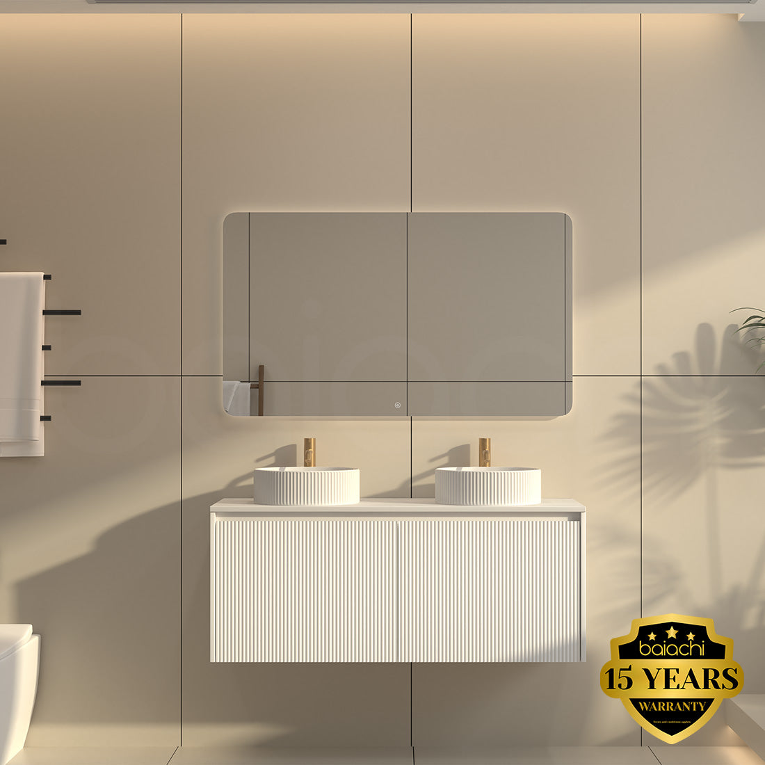 Baiachi Clermont 1200mm White Fluted Wall Hung Bathroom Vanity Cabinet