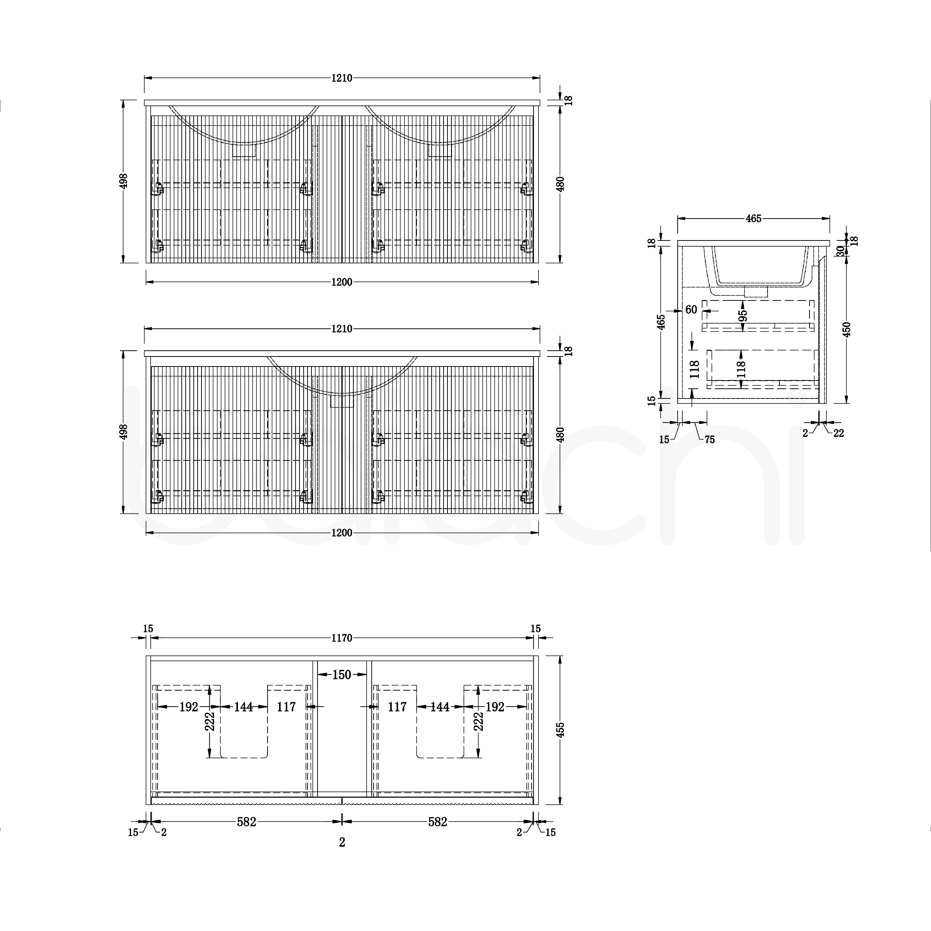Baiachi Clermont 1200mm Black Fluted Wall Hung Bathroom Vanity Cabinet
