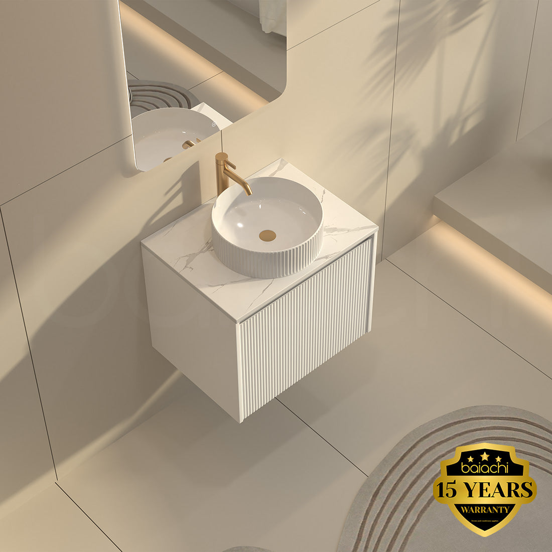 Baiachi Clermont 600 White Fluted Wall Hung Bathroom Vanity Ceramic Basin