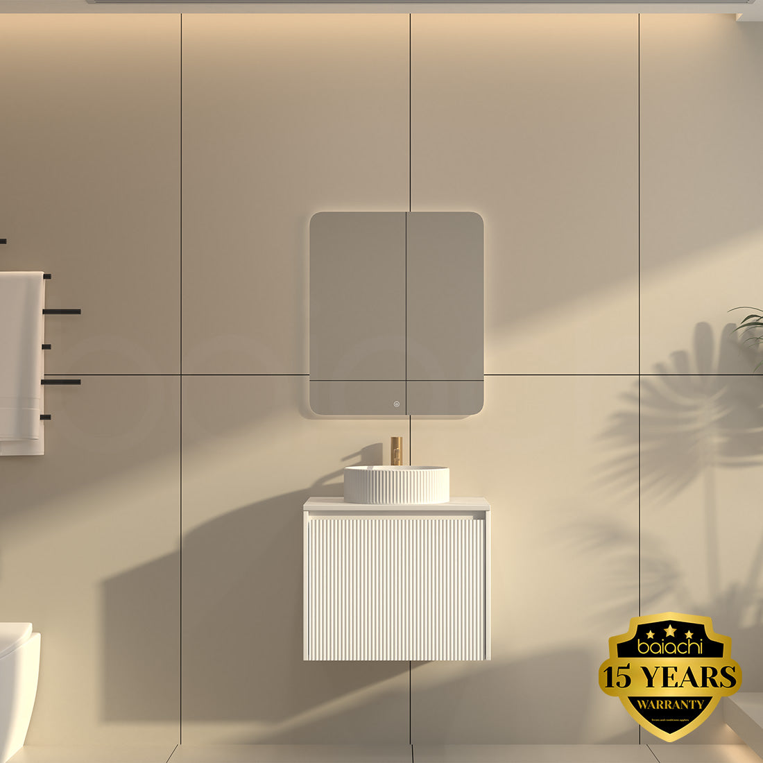 Baiachi Clermont 600mm White Fluted Wall Hung Bathroom Vanity Cabinet