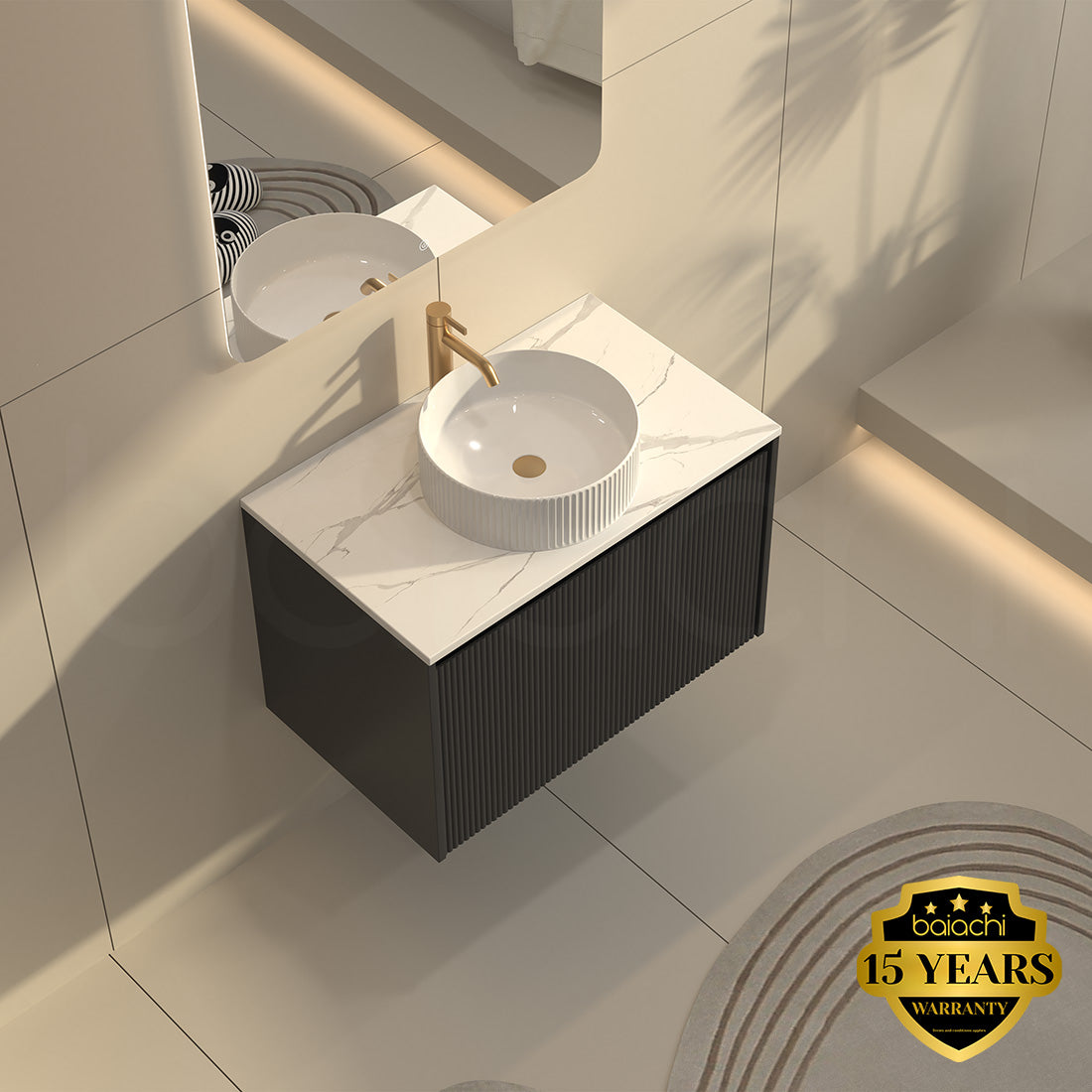 Baiachi Clermont 750mm Black Fluted Wall Hung Bathroom Vanity Cabinet