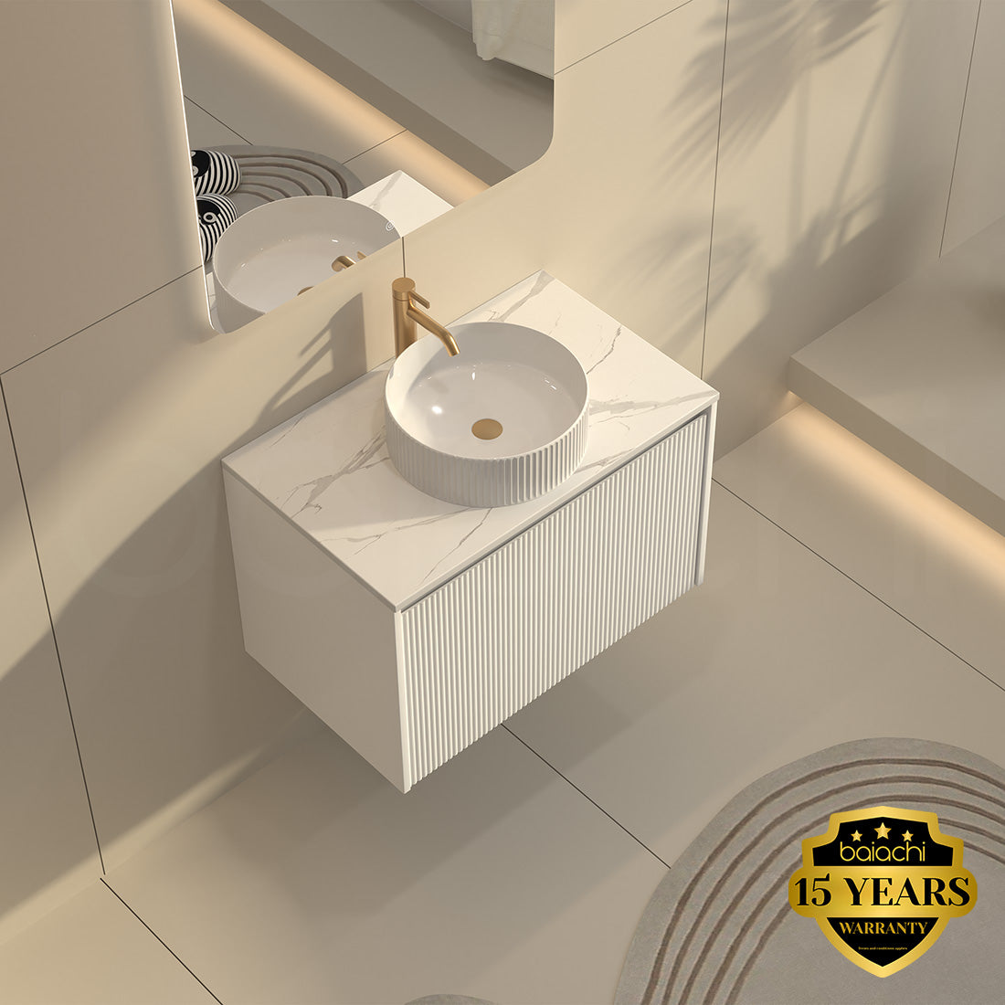 Baiachi Clermont 750 White Fluted Wall Hung Bathroom Vanity White Stone