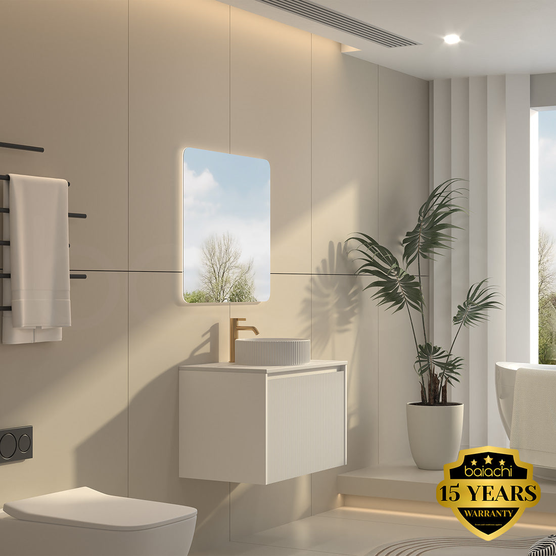 Baiachi Clermont 750 White Fluted Wall Hung Bathroom Vanity White Stone