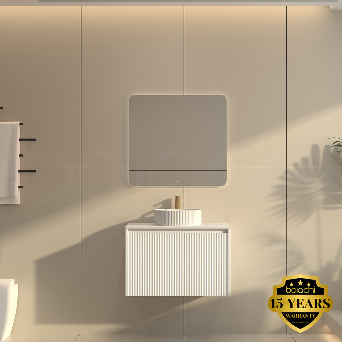 Baiachi Clermont 750mm White Fluted Wall Hung Bathroom Vanity Cabinet