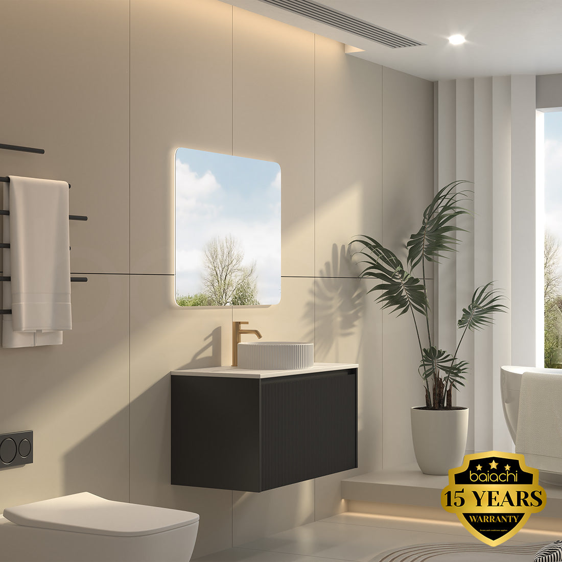 Baiachi Clermont 900 Black Fluted Wall Hung Bathroom Vanity Ceramic Basin