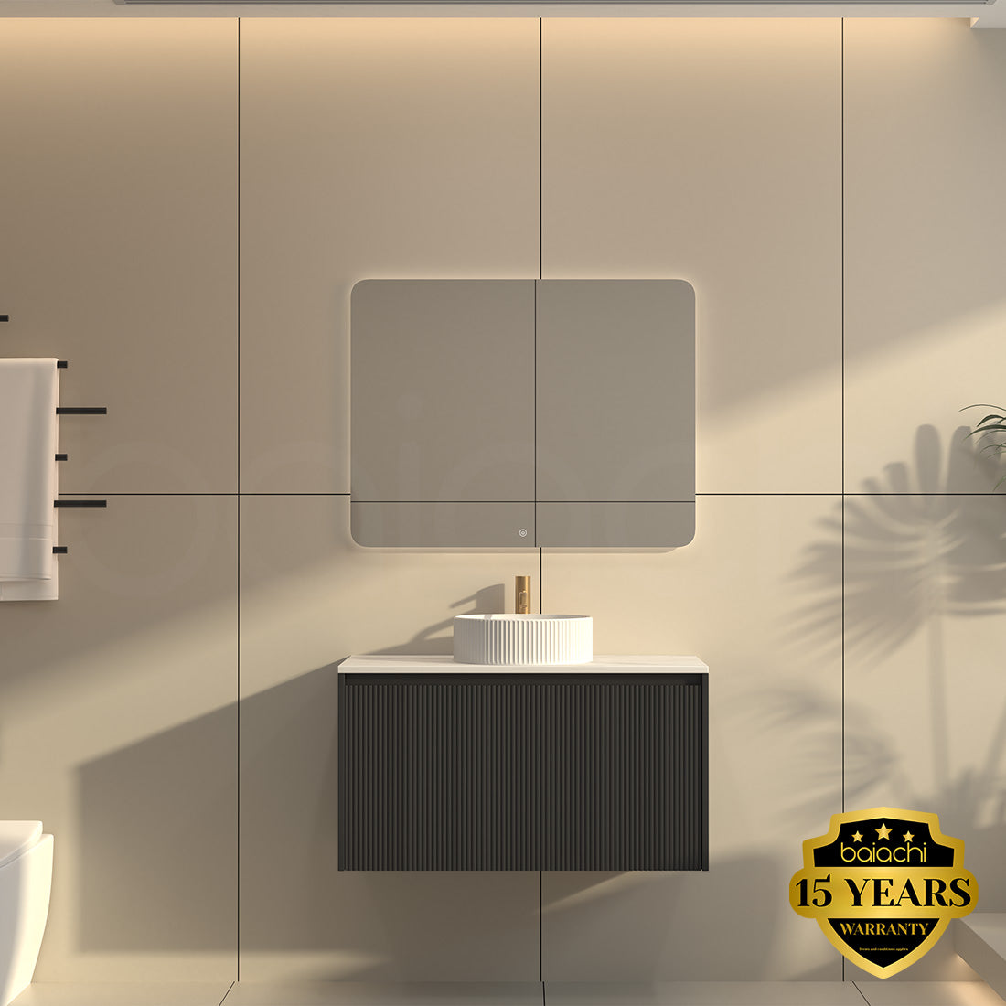 Baiachi Clermont 900mm Black Fluted Wall Hung Bathroom Vanity Cabinet