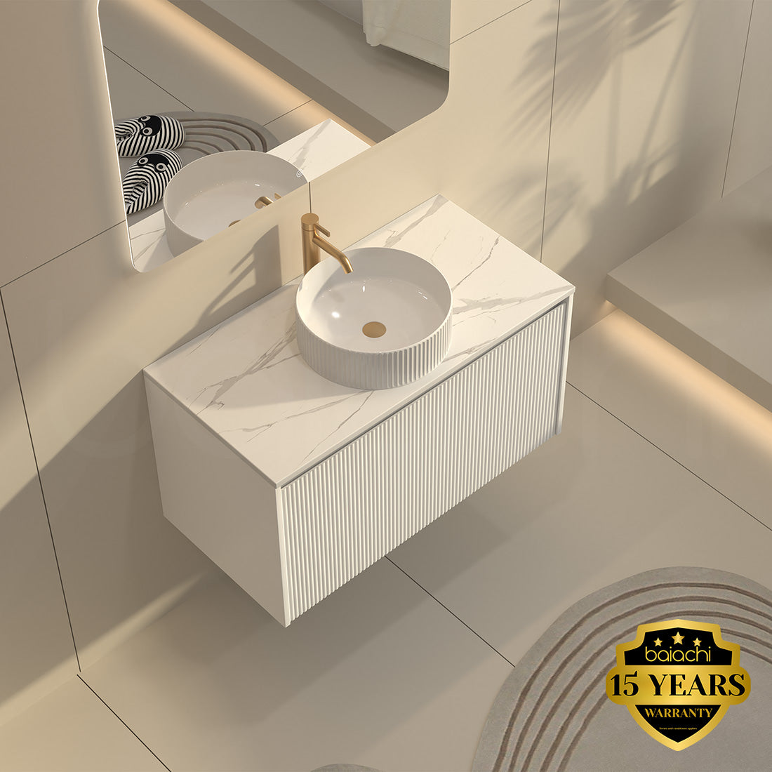 Baiachi Clermont 900 White Fluted Wall Hung Bathroom Vanity Ceramic Basin