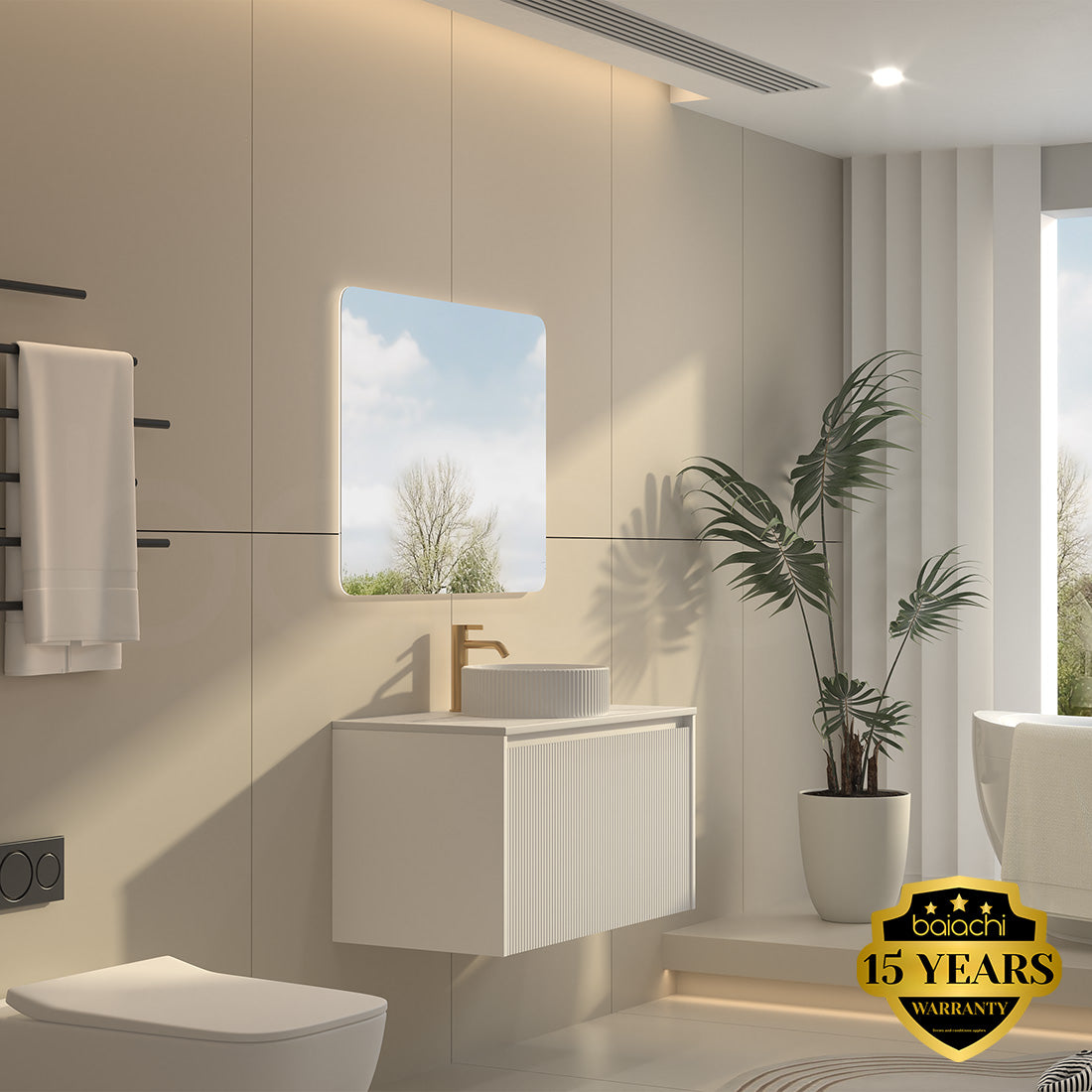 Baiachi Clermont 900 White Fluted Wall Hung Bathroom Vanity Ceramic Basin