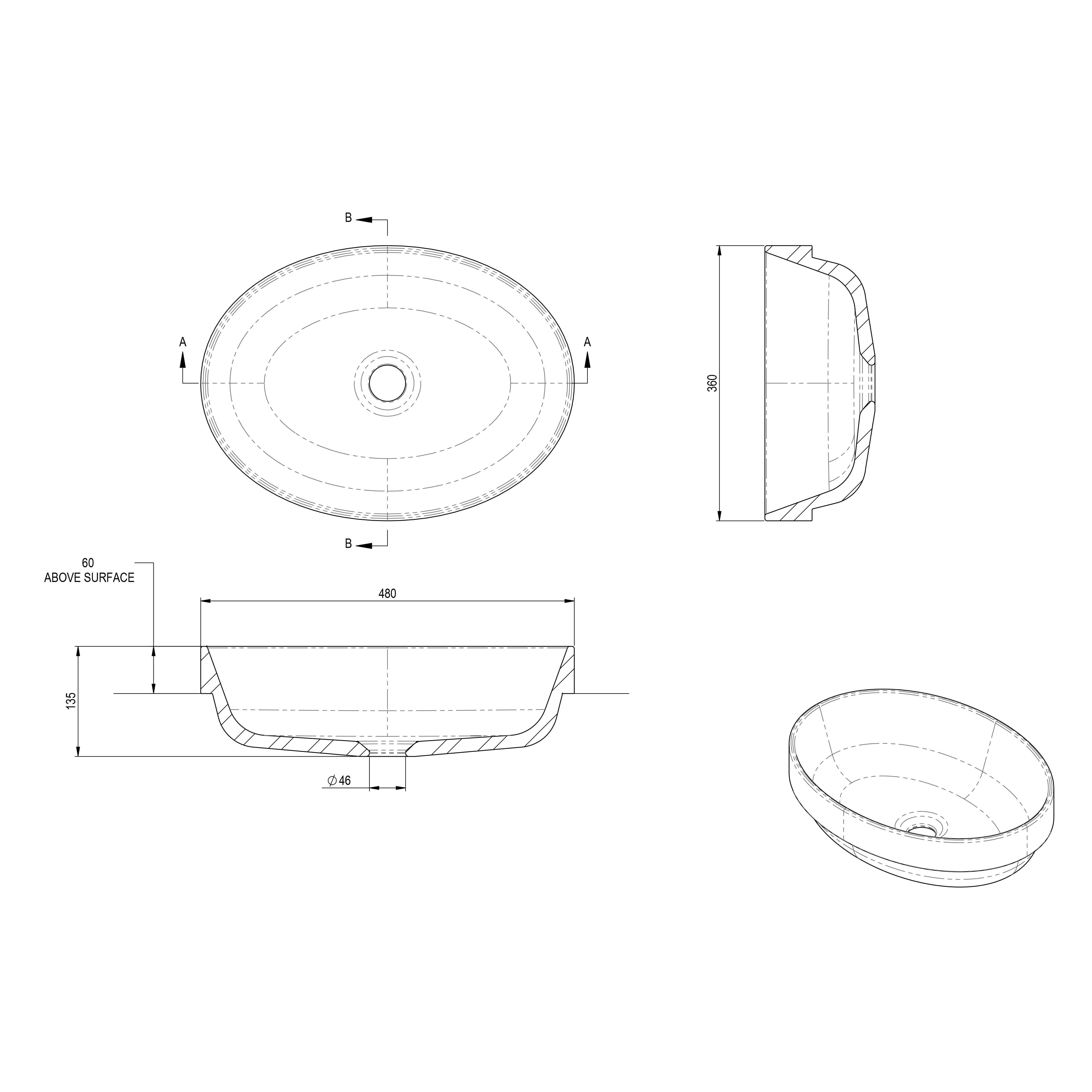 Spring Hill Designs Calista Oval Semi Inset Concrete Basin Grey Terrazzo