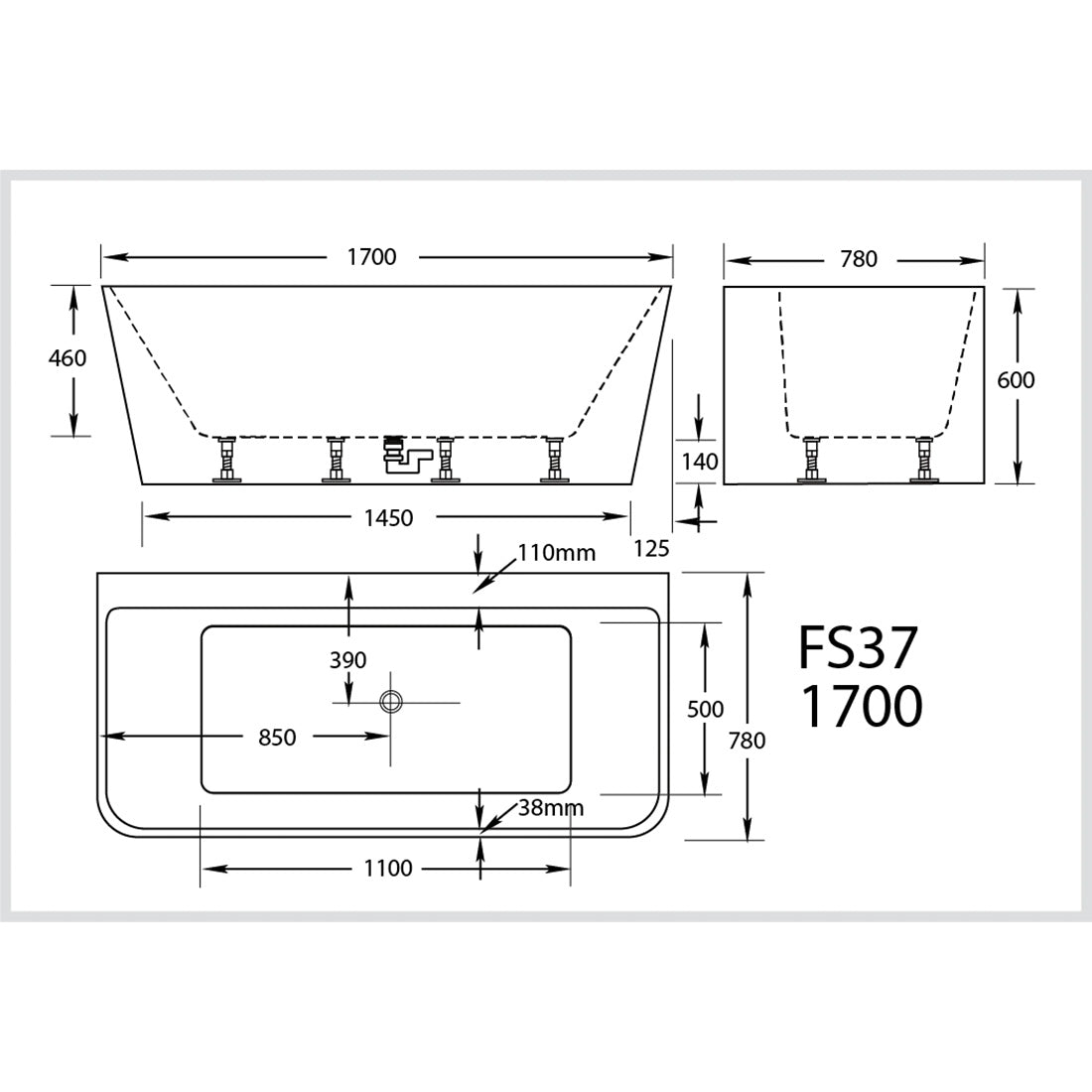 FS37 1700mm 10 Jets Freestanding Spa Bath Electronic Hot Pump