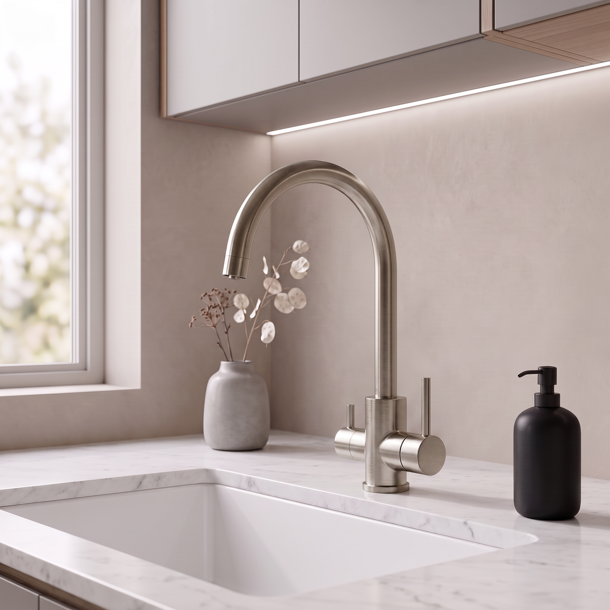Baiachi Moreton Slimline 3-Way Filter Sink Mixer Brushed Nickel