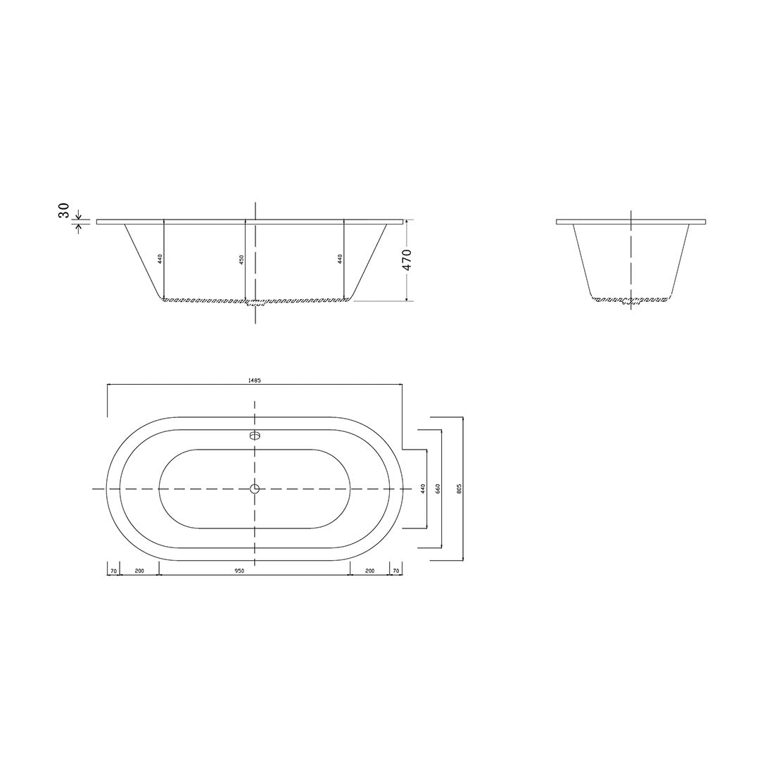 Florentine 1690mm Drop-In Bath Tub