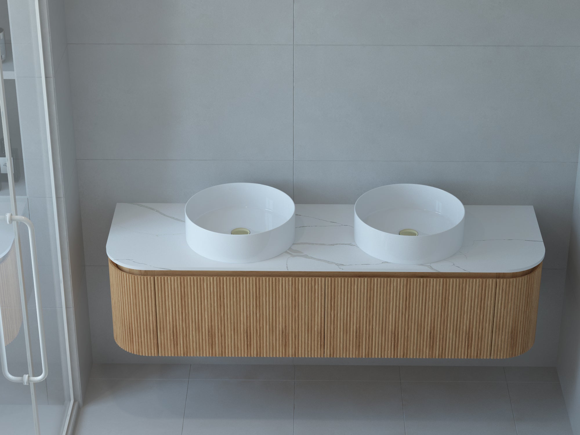 Baiachi Gympie 1500 Fluted Timber Bathroom Vanity Wall Hung Calacatta Stone