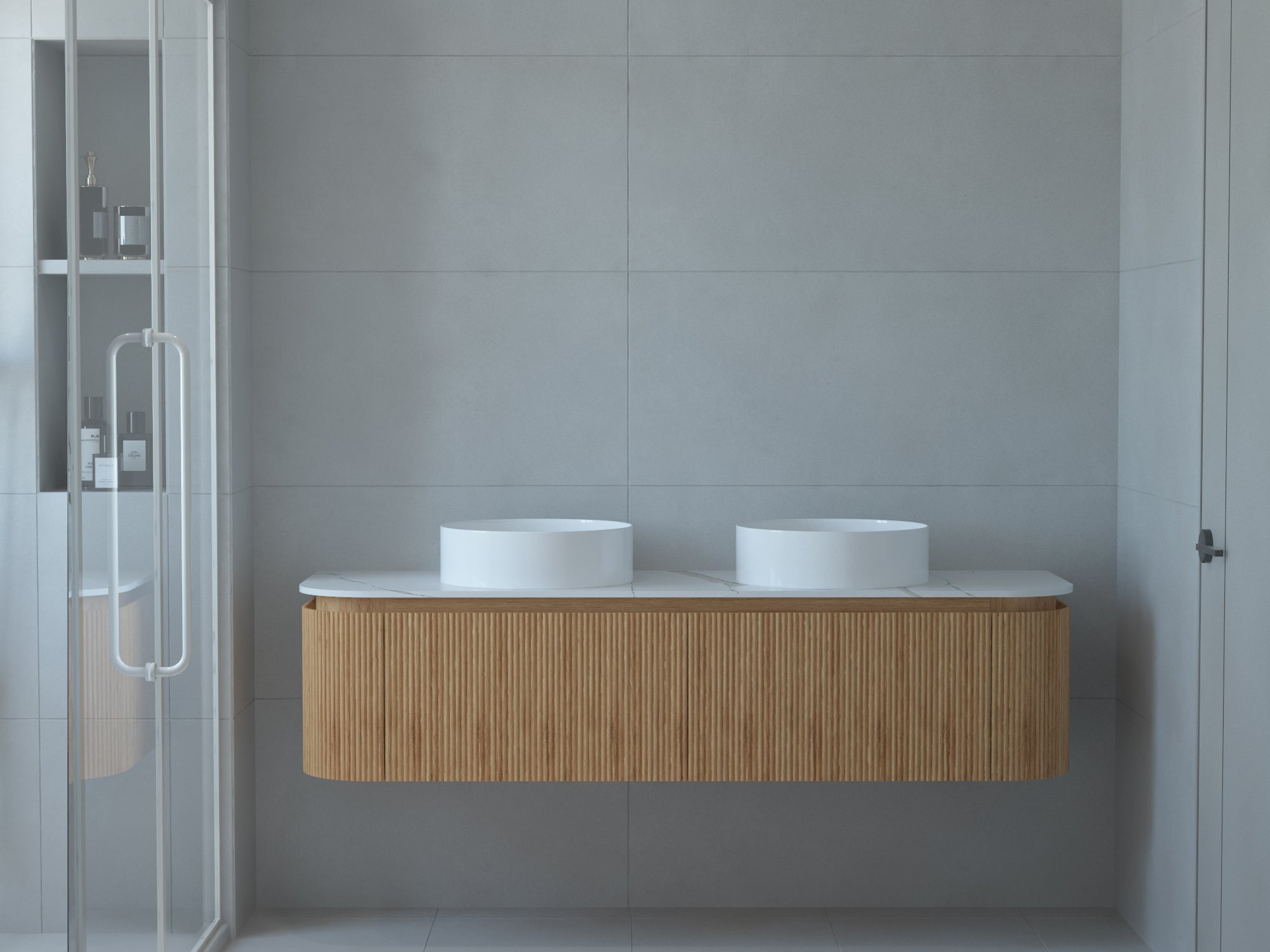 Baiachi Gympie 1500 Fluted Timber Bathroom Vanity Wall Hung Calacatta Stone