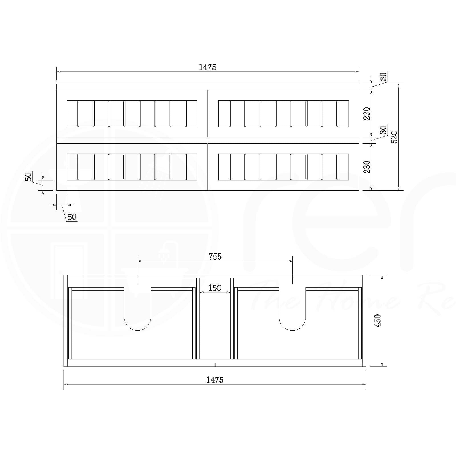 Hampton 1500mm Plywood Wall Hung Bathroom Vanity Double Ceramic Basin