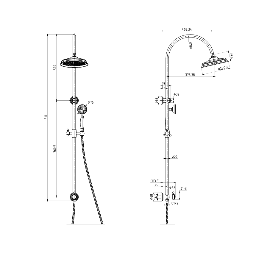 Ikon Clasico Round Multi Function Shower Combo Chrome
