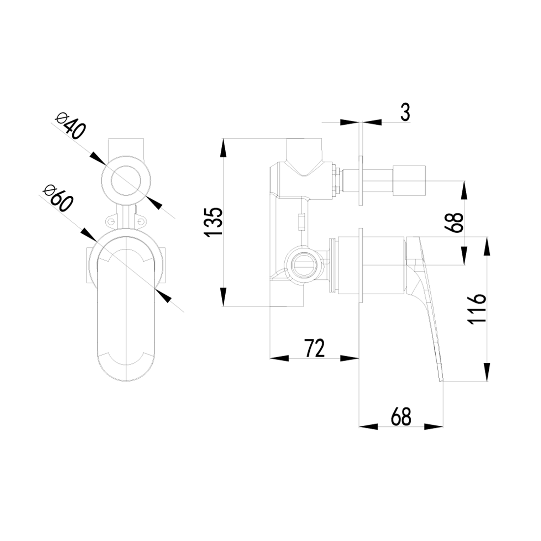 Sulu II Wall Mixer With Diverter Brushed Gold