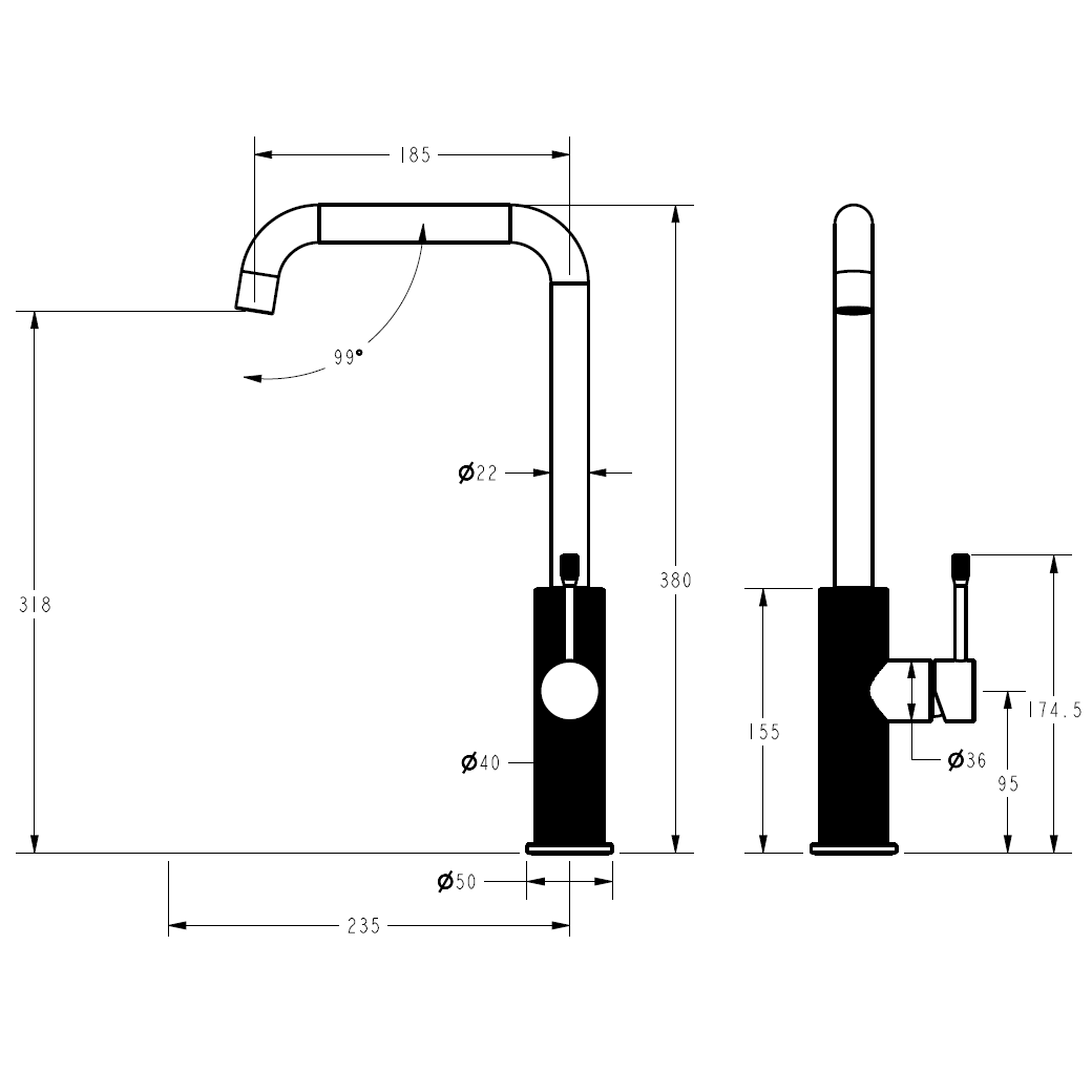 Linie Kitchen And Laundry Sink Mixer Matte Black