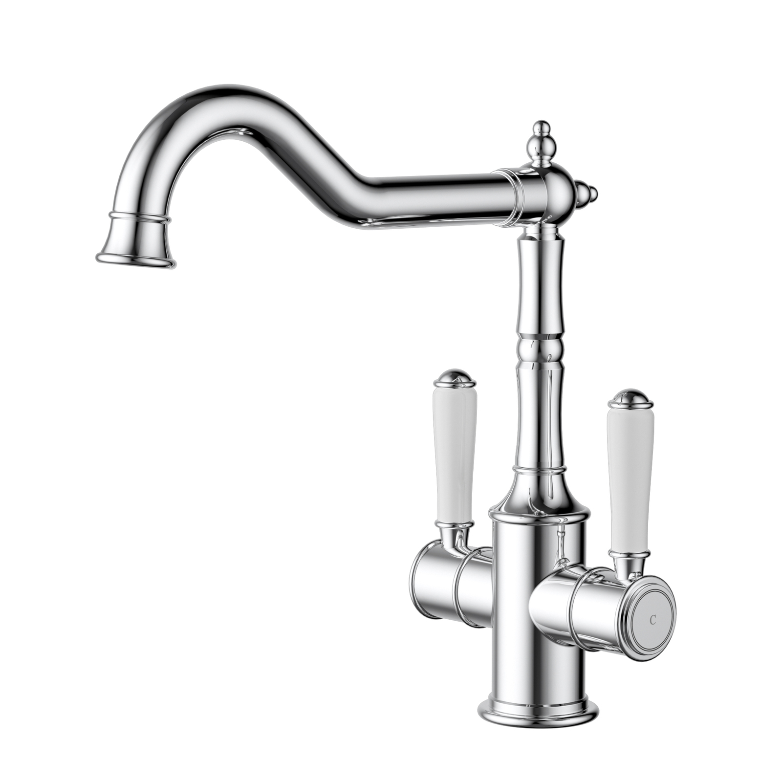 Ikon Clasico Twin Handle Gooseneck Sink Mixer Ceramic Handle Chrome