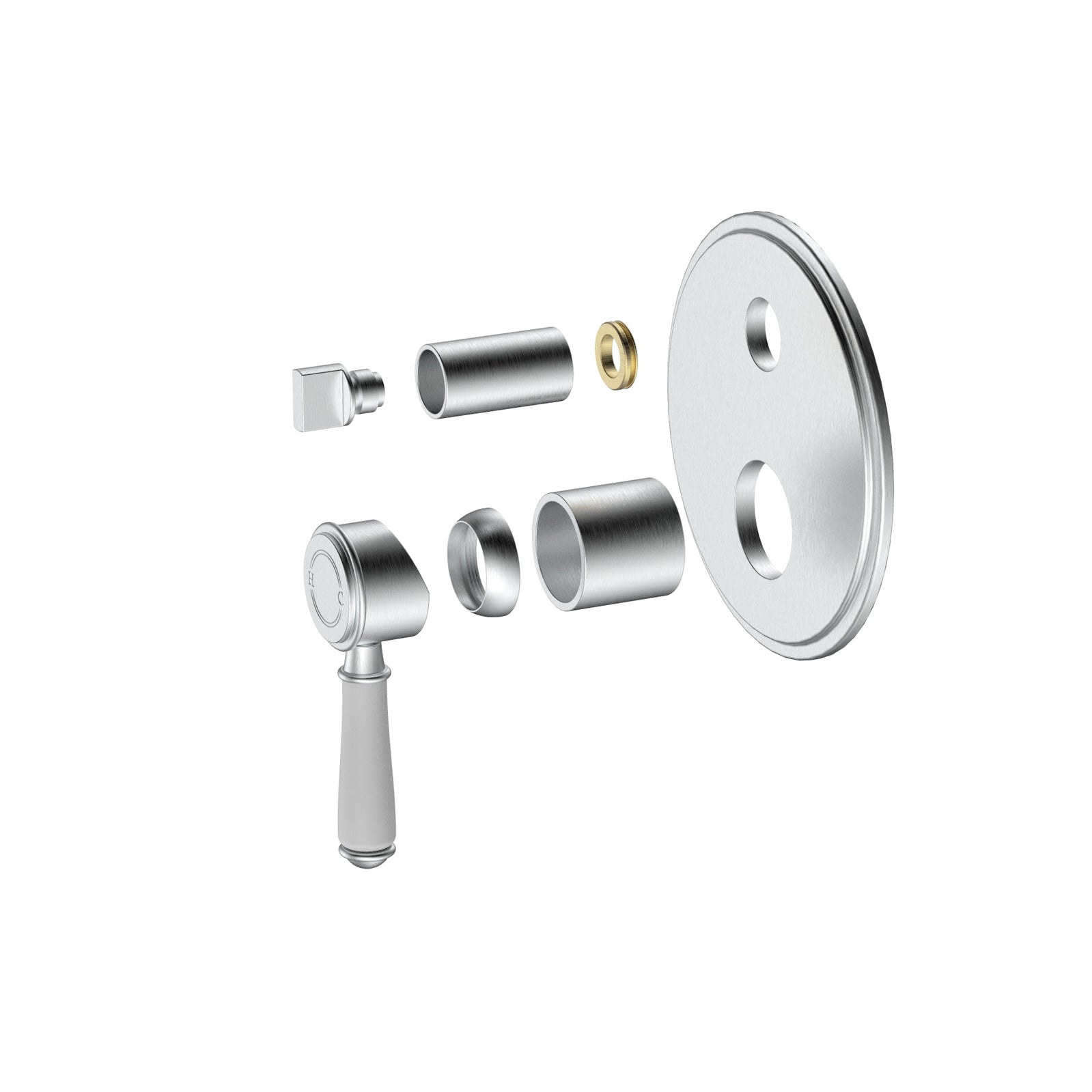 Ikon Clasico Ceramic Handle Wall Mixer With Diverter Brushed Nickel