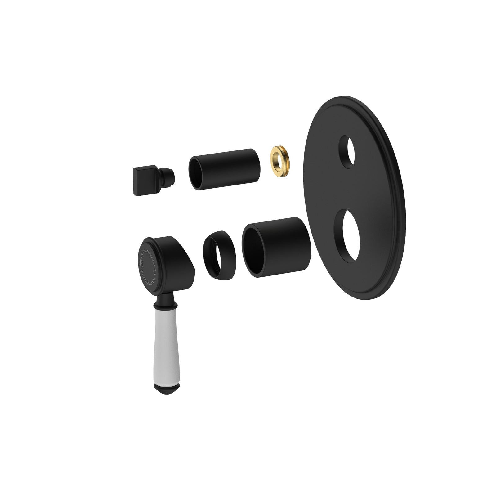 Ikon Clasico Ceramic Handle Wall Mixer With Diverter Matte Black