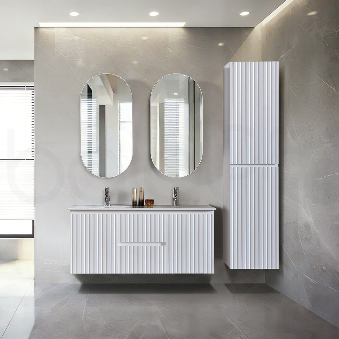 Baiachi Ivana Fluted 1200mm PVC Water Proof Wall Hung Bathroom Vanity Ceramic Basin