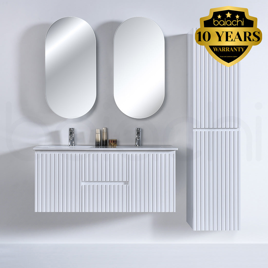 Baiachi Ivana Fluted 1200mm PVC Water Proof Wall Hung Bathroom Vanity Cabinet
