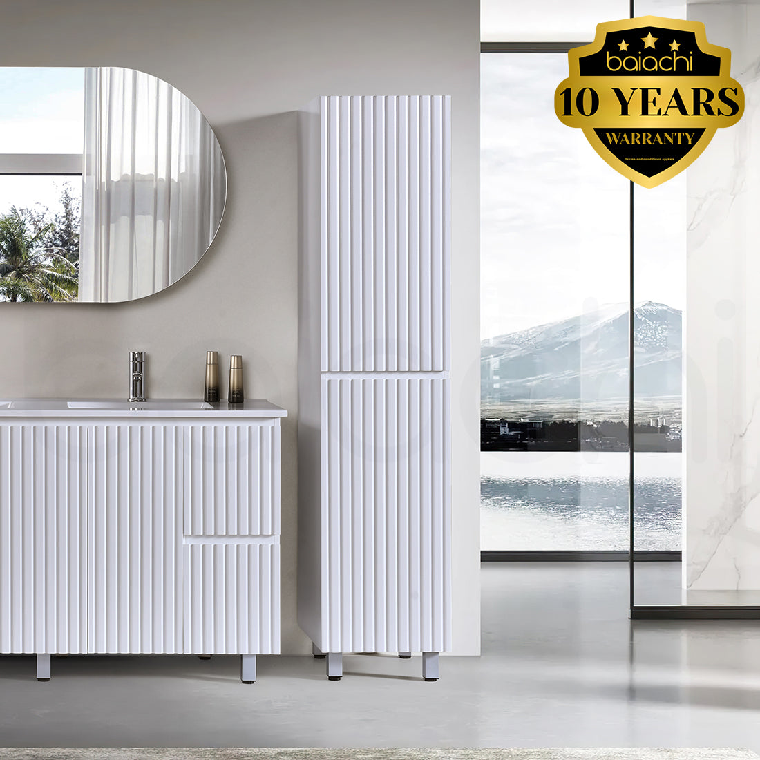Baiachi Ivana Fluted 400mm PVC Water Proof Bathroom Tallboy Cabinet