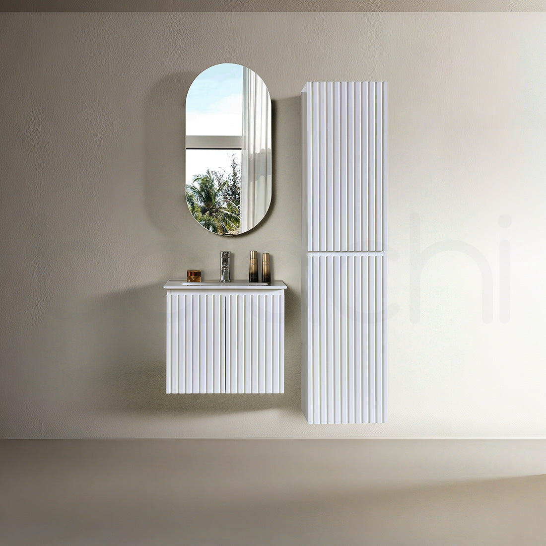 Baiachi Ivana Fluted 600mm PVC Water Proof Wall Hung Bathroom Vanity Cabinet