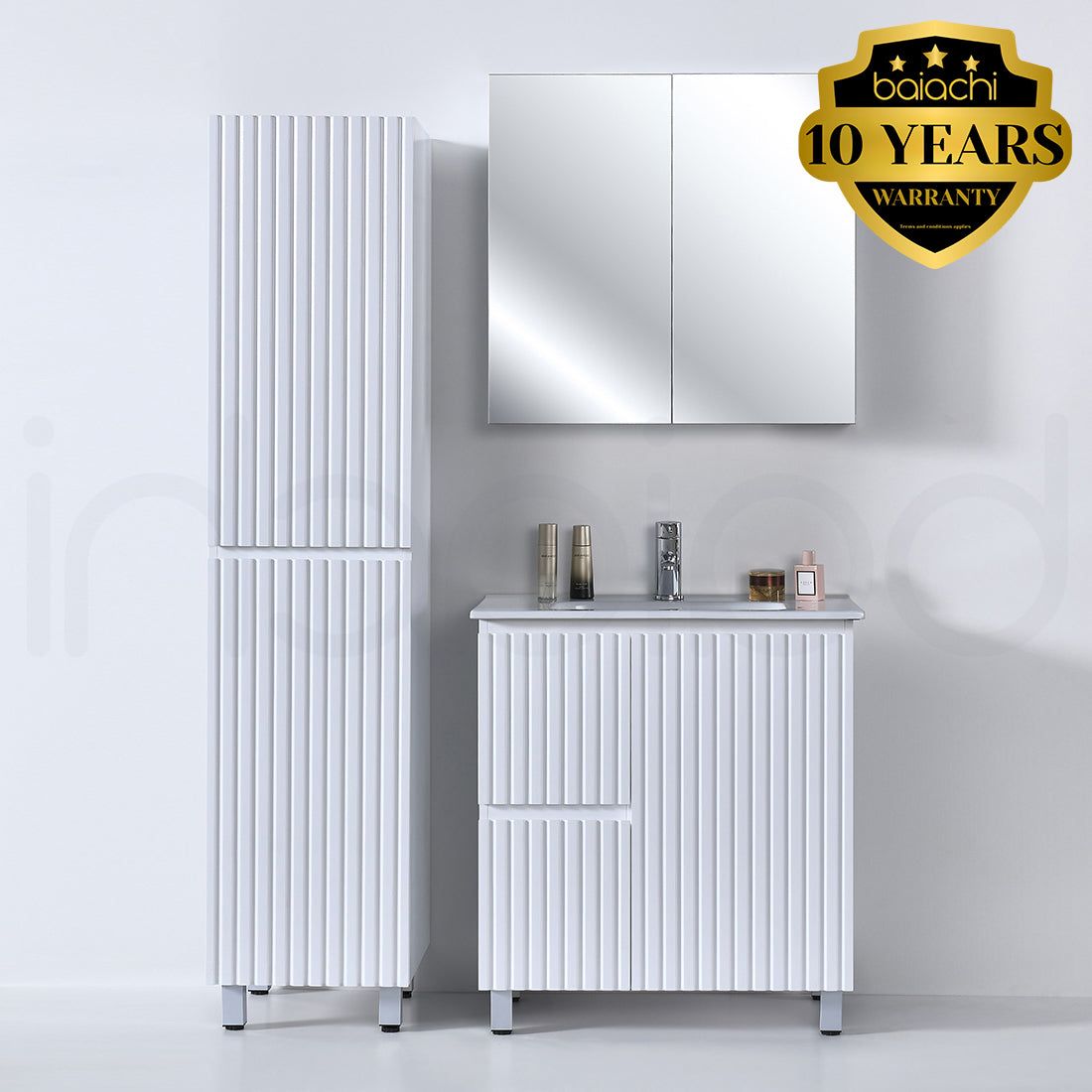 Baiachi Ivana Fluted 750mm PVC Water Proof Bathroom Vanity Left Drawers Cabinet