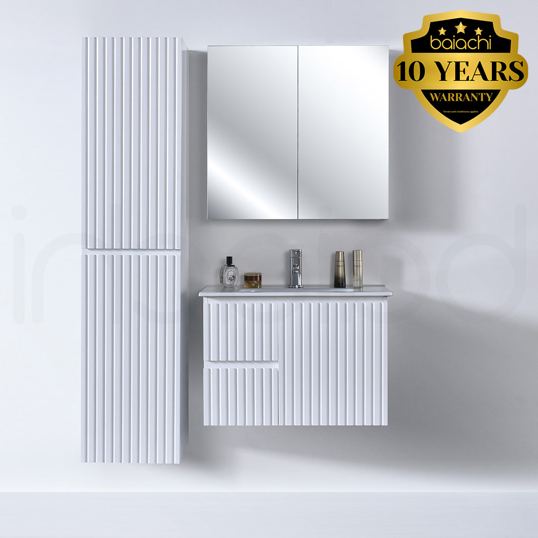 Baiachi Ivana Fluted 750mm PVC Water Proof Wall Hung Bathroom Vanity Left Drawers Cabinet