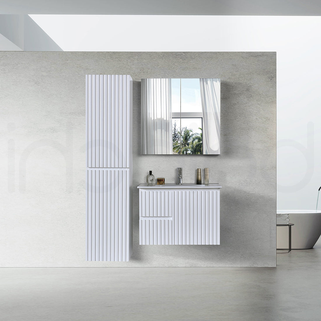Baiachi Ivana Fluted 750mm PVC Water Proof Wall Hung Bathroom Vanity Left Drawers Cabinet