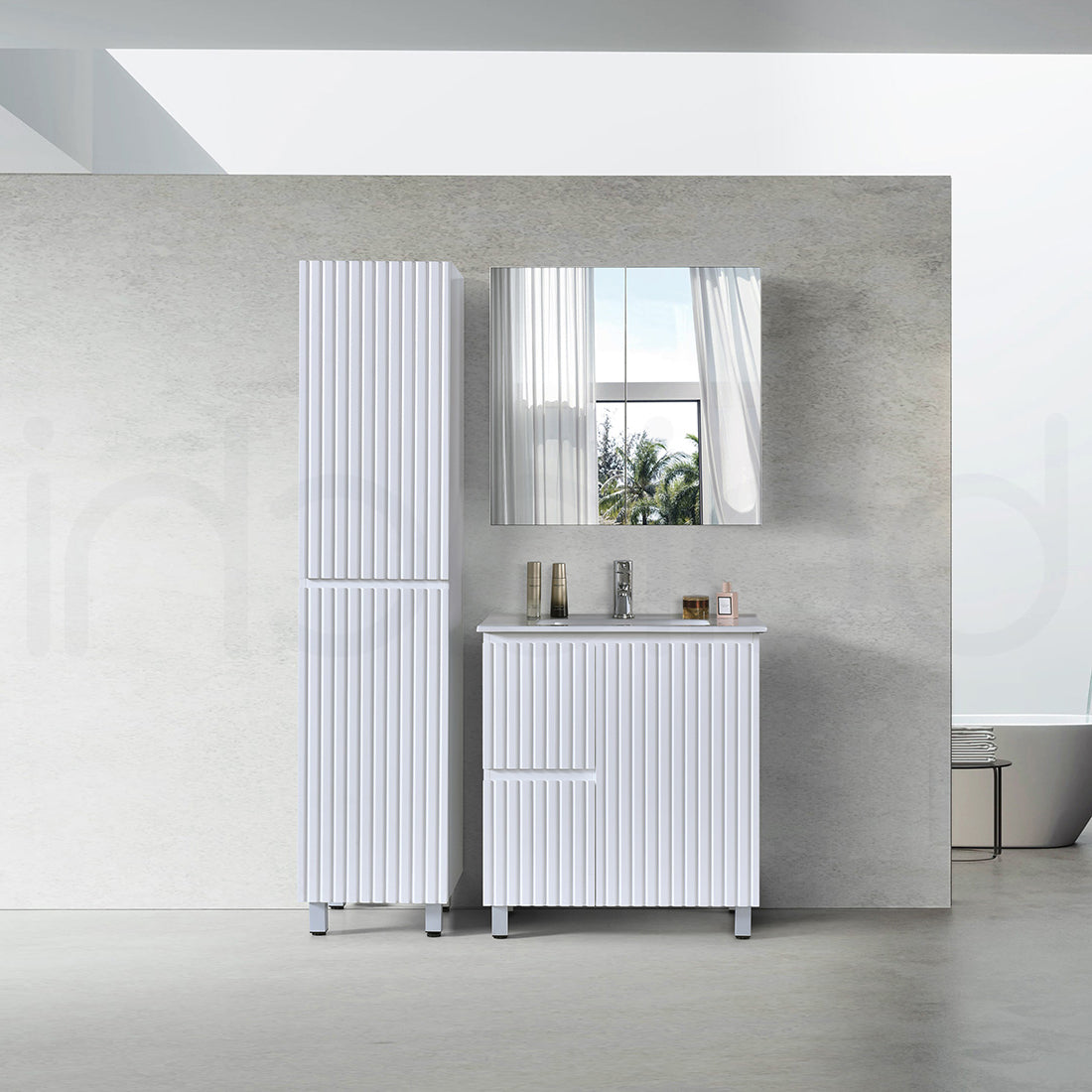 Baiachi Ivana Fluted 750mm PVC Water Proof Bathroom Vanity Left Drawers Cabinet